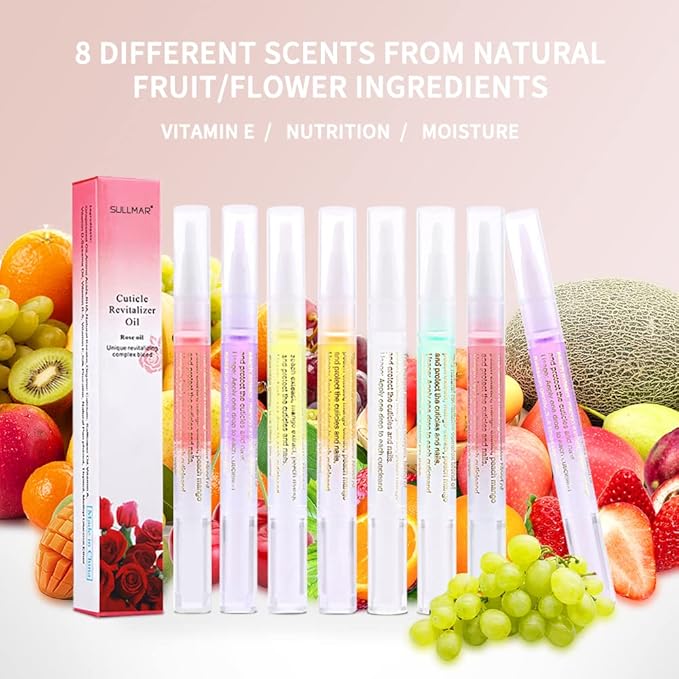 SULLMAR 8Pcs Nail Cuticle Oils Nail Nutrition Oil Pen Nail Nourishment Pens 8 Smell Cuticle Nourish Skin Nail Care (8pcs)