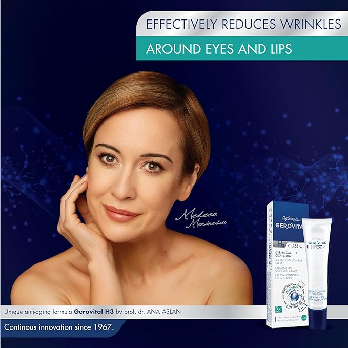 GEROVITAL CLASSIC Anti-wrinkle around Eyes and Lips Lifting Cream with Hyaluronic Acid, Vitamin E and Juvinity™ for Dark Circles, Fine Lines & Wrinkles, 15 ml