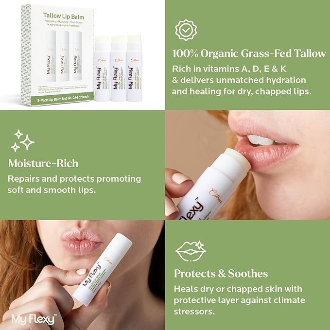 100% Organic Lip Balm Hydrating, Grass-Fed Beef Tallow Lip Balm, Made with Pasture Raised Tallow, Honey, Beeswax, & Orange Essential Oil, Lip Balms & Moisturizers - 1 Pack