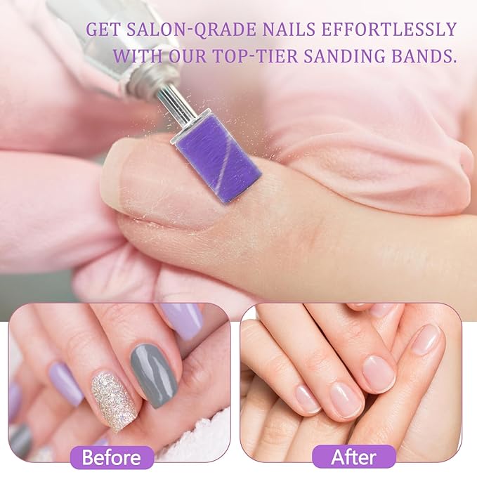 120Pcs Nail Drill Bits Sanding Bands with Nail Drill Bits, Professional Sand Band 180# Fine Grit Nail File Sanding Bands for Acrylic Nails Manicures and Pedicure