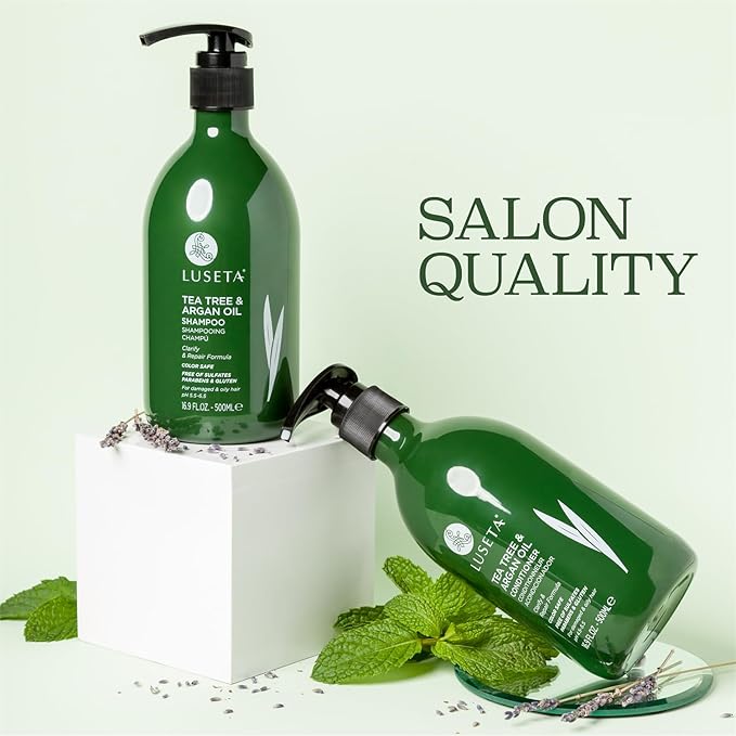 Luseta Shampoo and Conditioner Set with Tea Tree and Argan Oil for Oily Hair Clarifying, Fighting Dandruff Sulfate Paraben Free for Men and Women 2x16.9oz