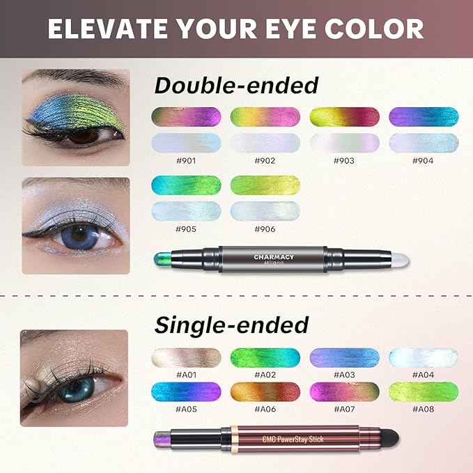 CHARMACY New Duochrome Long Stay Eyeshadow Stick, Creamy Eye Shadow Stick, Multicolor-Shifting Glitter Eyeshadow, Waterproof & Smudge-Proof, High Pigmented, Built-in Smudger #04