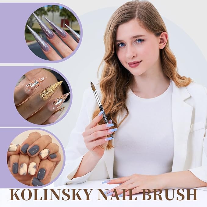 Shine Chance Acrylic Nail Art Brush Size 12, 100% Pure Kolinsky Hair Oval for Application, Professional Extension Manicure Tool Striping Drawing Pen DIY Home Salon, Black, 1.0 Count
