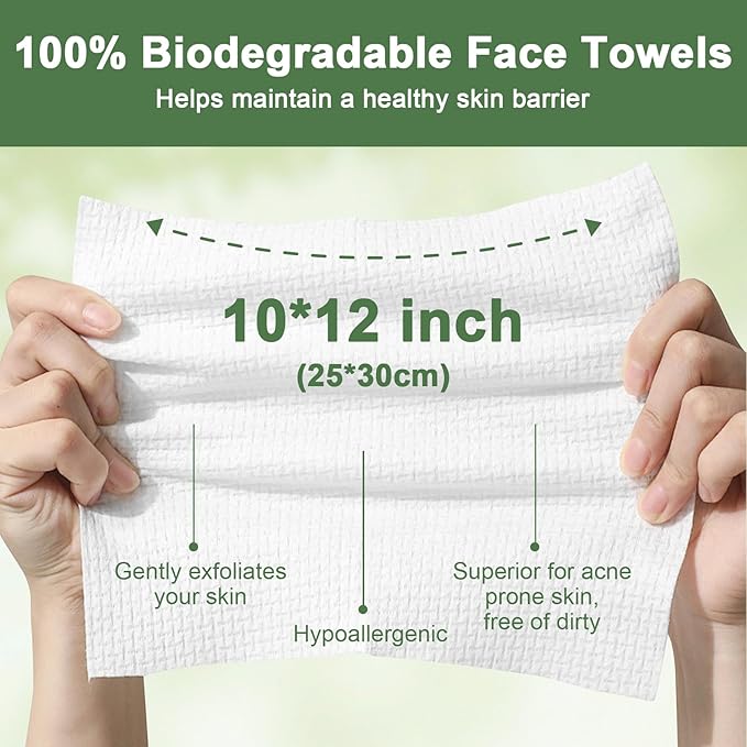 Face Towels Disposable, 12” x 10” Biobased Facial Towelettes, Large Soft & Thick Dry Wipes for Gentle Skincare, Face Washing & Makeup Removal, Lint-Free Clean Facial Towels, 50 Count
