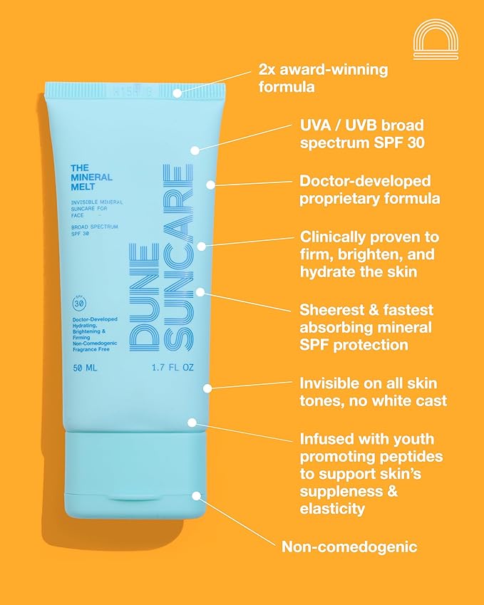 The Mineral Melt – Sheer Mineral Face Sunscreen SPF 30, Broad Spectrum, Fragrance-Free Sunblock – Hydrating, Anti-Aging, Brightening, Peptide-Packed, Award-Winning Formula (1.7 Fl Oz)