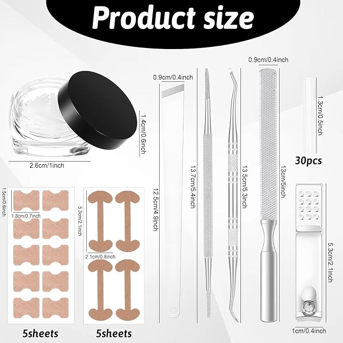 Professional Ingrown Toenail Corrector Set with Ingrown Toenail Strips, Curved Toenails Corrector Patch, Painless File and Lifter Pedicure Tools, Ingrowns Toenails Tools for Women and Man