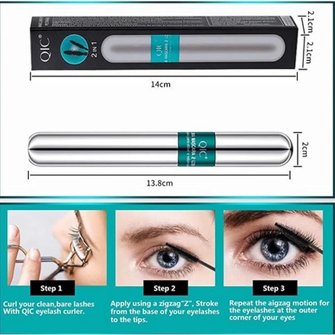 2 in 1 4D Silk Fiber Lashes 5x Longer Waterproof Mascara, No Clumping Long-lasting Black Mascara