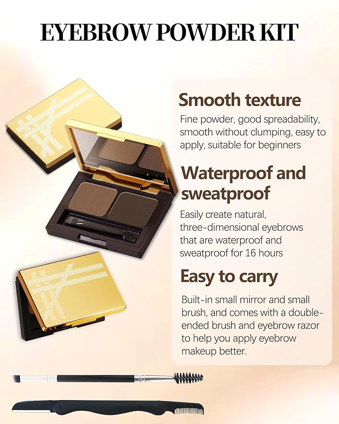 Eyebrow Powder Makeup Kit,2 Colors Waterproof Long Lasting Natural Brown/Grey Eye Brow Tinting Powder Palette,Professional Eyebrow Filler Contour Gifts for Women with Mirror Brow Brush & Razor-Set 02#