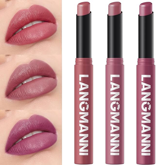 Jolilab 3Pcs Velvet Matte Lipstick Nude Matte Soft Dark Color Stick High Pigmented Long-Lasting Waterproof Lip Stick Lip Balm Beauty Cosmetics Gift for Girls and Women（07#+08#+09#