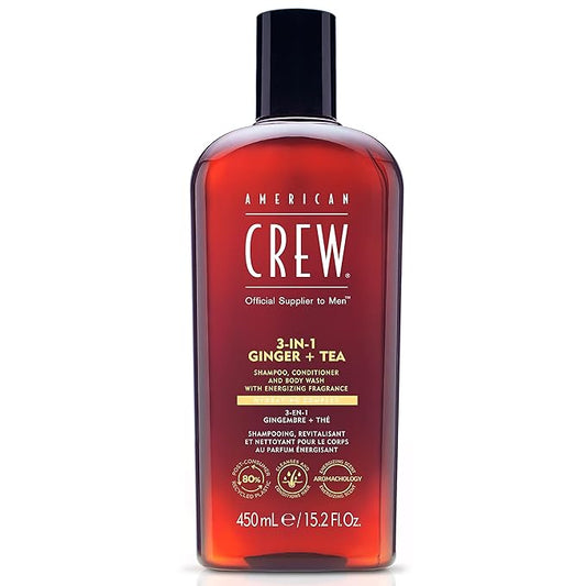 AMERICAN CREW 3-in-1 Ginger & Tea, Shampoo, Conditioner & Body Wash for Men, Hair Care Gift for Him, Revitalizing and Refreshing Fragrance, 15.2 fl oz