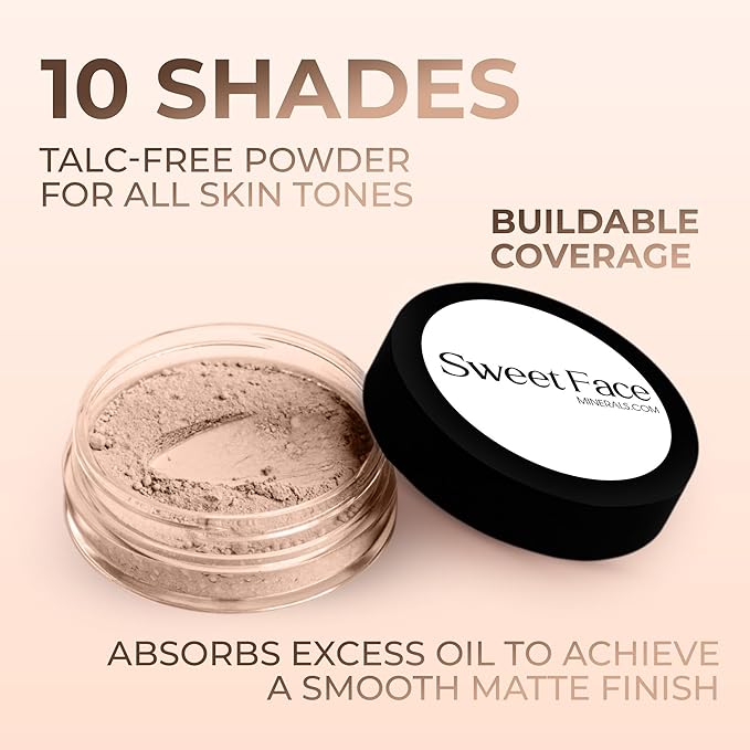 LIGHT FOUNDATION (20g Mid Size Sifter Jar) – Mineral Loose Powder Makeup with Matte Finish – Buildable Coverage for All Skin Types – Sweet Face Minerals SPF 30
