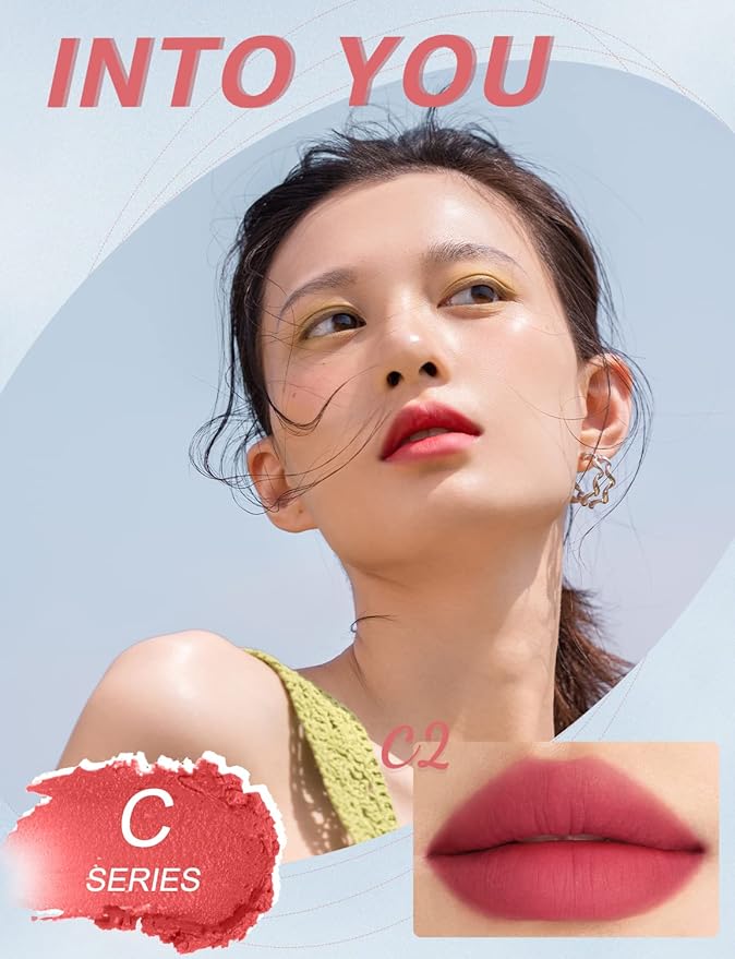 INTO YOU Matte Lipstick, Super Stay Lip Mud for Women, Lip Stain Long Lasting Waterproof, Lip Color Soft Lightweight, Smooth Lip Clay Mousse, Dual-Use For Lips And Cheek, Pink Lipstick (C2)