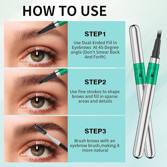 Microblading Eyebrow Pen, 4 Tip Precise Microblade Eyebrow Pencil That Looks Like Hair, Waterproof Natural Eye Brow Pencils for Women, Non Dry Out and Last All Day (Black)