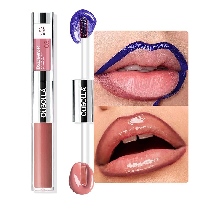 Double-Ended Peel-Off Lip Liner & Gloss Tint – Long-Lasting Hydrating Lip Color, Smudge-Proof & Kiss-Proof Gloss Duo for Plump Shiny Lips (03 Milk Tea Glow)