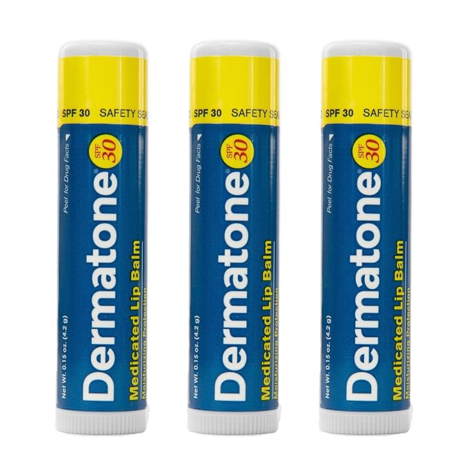 Dermatone Original Medicated Lip Balm | Soothing & Moisturizing | Cocoa Butter, Aloe, Vitamin E | Heal & Repair Dry Chapped Lips | SPF30 | 3-Pack, 0.15oz sticks