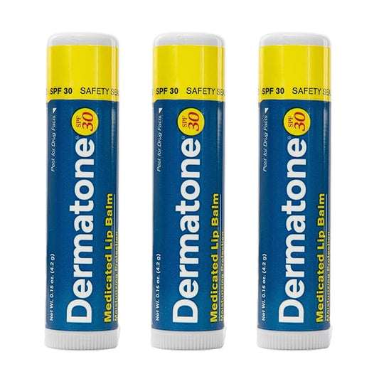Dermatone Original Medicated Lip Balm | Soothing & Moisturizing | Cocoa Butter, Aloe, Vitamin E | Heal & Repair Dry Chapped Lips | SPF30 | 3-Pack, 0.15oz sticks