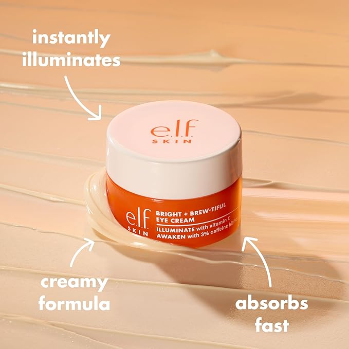 e.l.f. SKIN Bright + Brew-tiful Eye Cream, Helps Brighten Appearance Of Undereye Dark Circles & Repair Puffiness, Vegan & Cruelty-Free