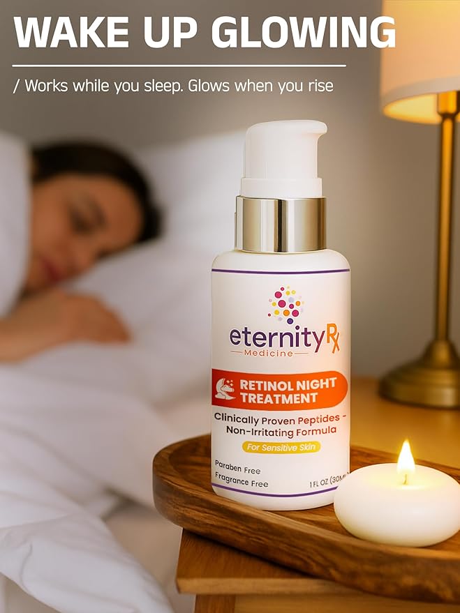 Retinol Night Cream with Vitamin A, Matrixyl 3000, Vitamin C & Daisy Extract – Anti-Aging Night Treatment for Fine Lines, Skin Tone & Wrinkles – Non-Irritating – by Eternity Medicine 1oz