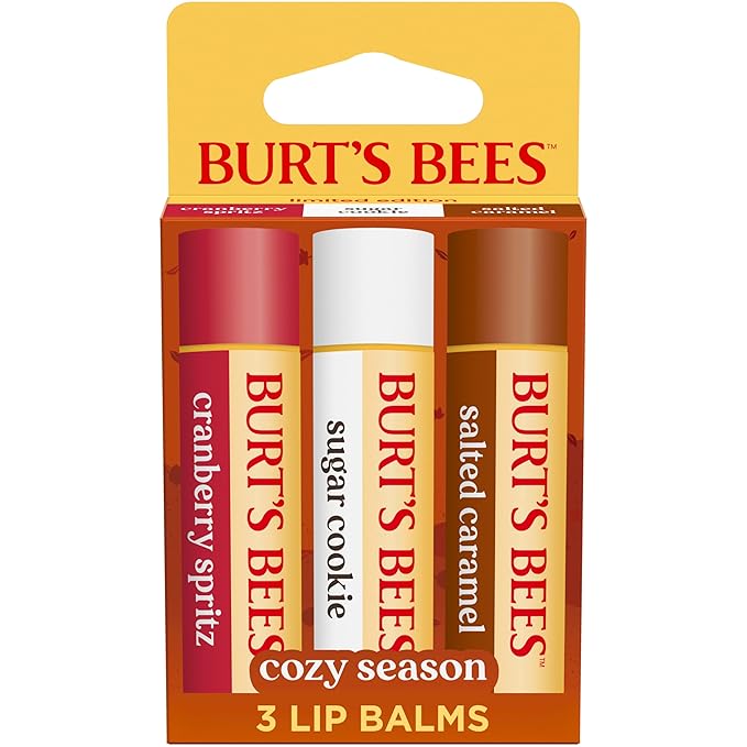 Burt's Bees Stocking Stuffers, Cozy Season Lip Balm Set for Christmas Gifts, With Responsibily Sourced Beeswax, Natural Origin Lip Care, 3 Tubes, 0.15 oz.