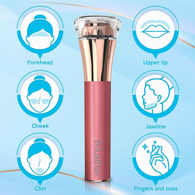 iMusthav Facial Hair Remover for Women – Painless Flawless Electric Razor, Epilator & Trimmer 18K Gold-Plated Dual Ring Floating Head 20mm, USB Rechargeable, 360° LED Light for Face, Lip & Chin