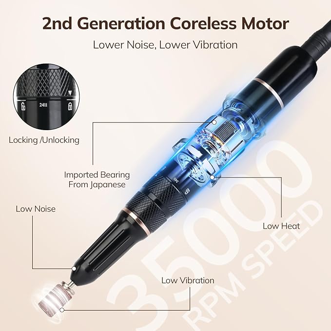 Lavinda 35000RPM Electric Nail Drill, Cordless Nail Drill Machine Portable Rechargeable Nail Efile for Acrylic Gel Nails, Manicure Pedicure Polishing Shaping Tool for Salon Home Use-Cherry Print