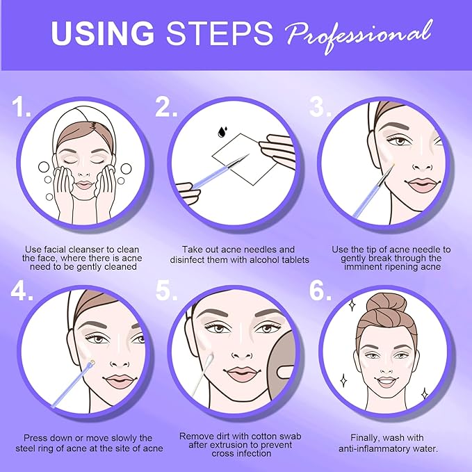 Teenitor Pimple Extractor Acne Treatment Tool Blackhead Comedone Removal 2-in-1 Popper Tool for Face Blackhead Extractor Tool Purple