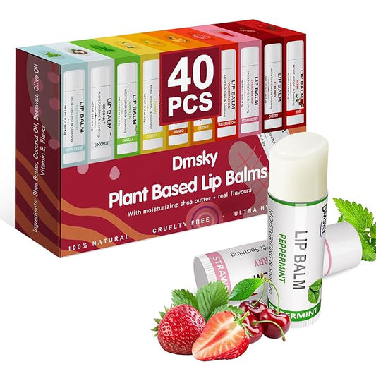 40 Pack Lip Balm Bulk, Fruit Lip Balm Variety Pack, Natural Moisturizing Balms for Dry Cracked Lips, Hydrating for Men Women Kids - 10 Flavors
