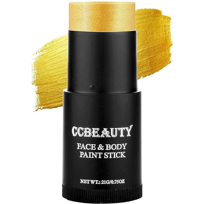 CCbeauty Gold Face Paint Stick, Metallic Face Painting Kit, Full Coverage SFX Makeup Foundation, Professional Non-Toxic Body Paint for Halloween Costume Party, For Wonder Women, Iron Man Makeup