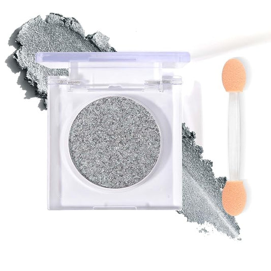 Single Glitter Eyeshadow with Brush, Cyan Blue Glow Eyeshadow Palette Makeup Kit【Soft】【Long Lasting】【Lightweight】Sparkling Eyes Glitte, Ultra-Blendable Formula for Older Women, Azure Stardust