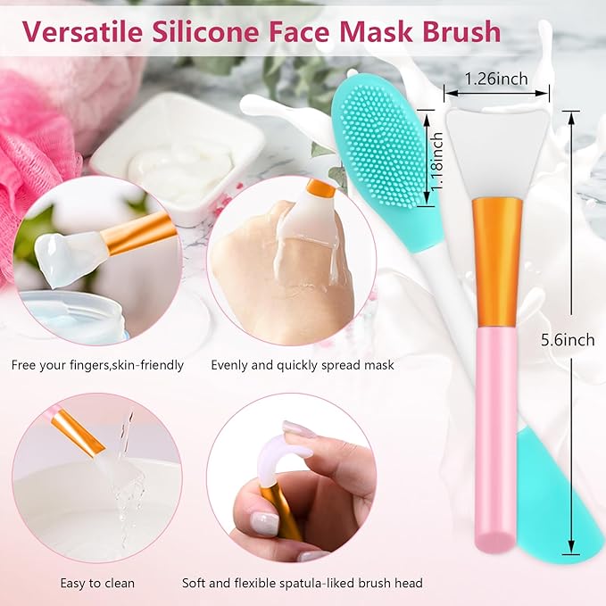 Silicone Face Scrubber, 3pcs Exfoliating Lip Brush, 3pcs Cleansing Brush,1pcs Face Mask Brush Exfoliator Blackhead Skin Care Tool