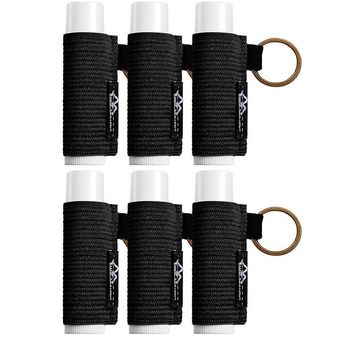WK IEASON 6PCS Lip Balm & Gloss Holder - Black Bulk Chapstick Keychain with Elastic Sleeve for Fat & Slim Lip Balms & Stickers