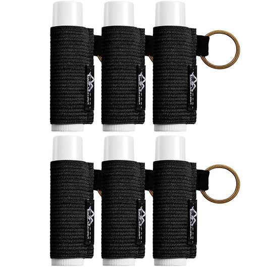 WK IEASON 6PCS Lip Balm & Gloss Holder - Black Bulk Chapstick Keychain with Elastic Sleeve for Fat & Slim Lip Balms & Stickers
