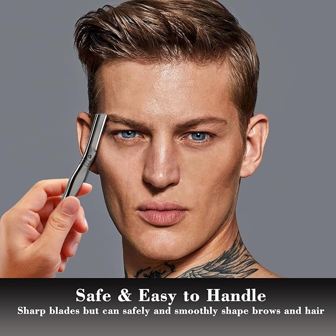 EROWZOLA Eyebrow Razor for Women and Men, Face Razors for Women, Dermaplane Razor with Protective Silicone Cover, Reusable Metal Handle with 6 Refill Blades, Skin Care Tool - Matte Black