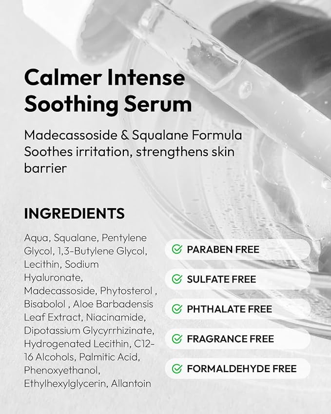 Centella Asiatica Serum,Calmer Intense Soothing Serum with Madecassoside for Sensitive Skin, Soothe & Repair Skin Barrier, Redness Relief, Fragrance Free, 1 Fl Oz
