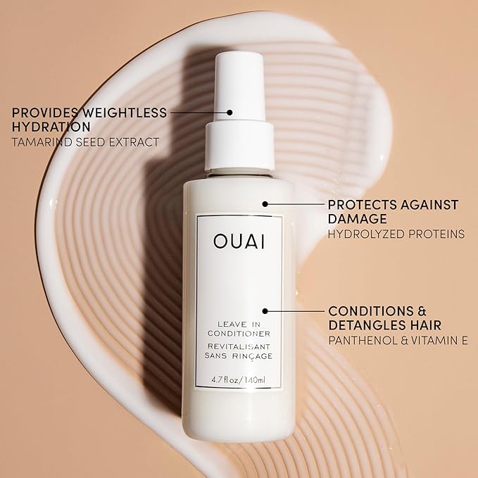 OUAI Leave In Conditioner & Heat Protectant for Hair - Prep Hair for Styling or Use as Detangling Spray to Fight Frizz & Flyaways - No Parabens, Sulfates or Phthalates (4.7 oz)