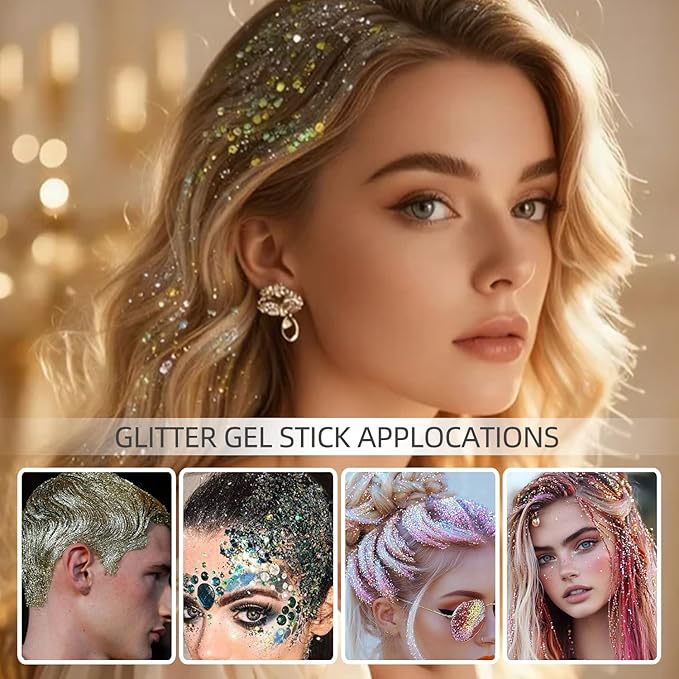 Purple Body Glitter Stick, Perfect Sparkling Neon Outfit Music Festival Stage Mardi Gras Accessories Hair and Face Glitter Gel Makeup.