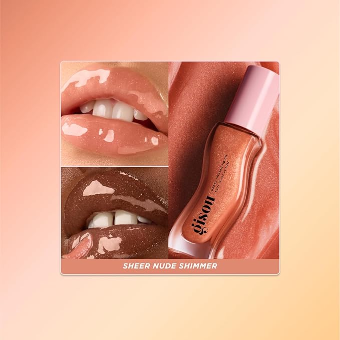 Gisou Honey Infused Hydrating Lip Oil, Nourishing Lip Moisturizer for Dry Lips (Glazed Plum)