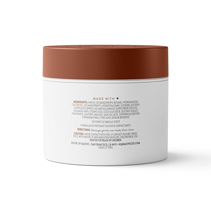 Native Body Scrub, Coconut & Vanilla, Exfoliating and Detoxifying for Soft Skin, Sulfate Free, 12 oz