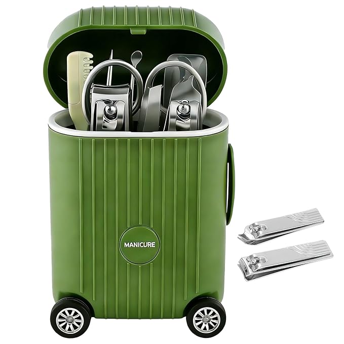Nail Clippers, Men Women Personal Manicure Kit, Finger and Toe Nail Clippers Kit, Professional Manicure Pedicure Kit With Travel Case, Rollable Wheels, Nail Clippers Set Present for Men Women