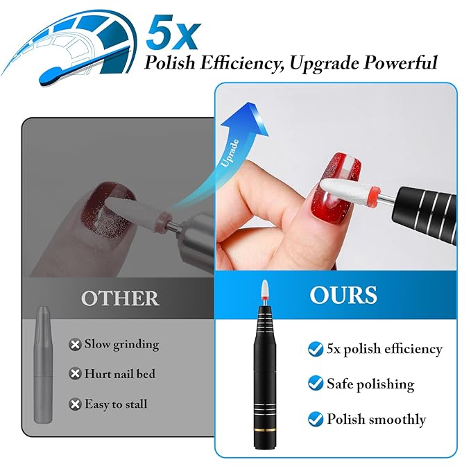 QPVZX Electric Nail Drill, Ultra-Quiet Low Vibration Electric Nail File, Portable Electric Nail File for Crystal Gel Nails, Manicure and Pedicure Tools Polishing Set for Home and Salon Use (Black Set)