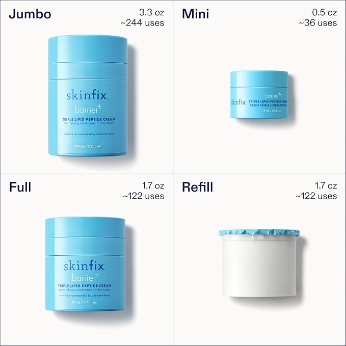 Skinfix Triple Lipid-Peptide Cream Mini - 0.5 oz - Rich Face Moisturizer with Hyaluronic Acid - Hydrates & Restores Dry, Sensitive Skin - Non-Comedogenic, Fragrance Free, Vegan, Cruelty Free