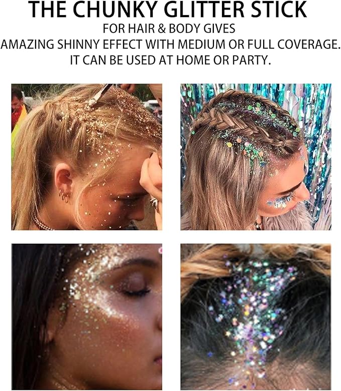 Body Glitter Stick, Face Glitter Body Gel Sequins, Mermaid Glitter Stick Shine Hair Eyeshadow Face Body Glitter Concerts Music Festivals Christmas Halloween Party Looks Sparkle Shimmer Makeup (Green)