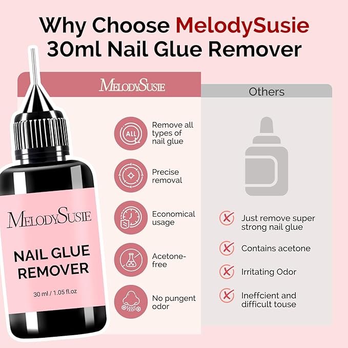 MelodySusie 30ML Nail Glue Remover for Press on Acetone Free Nail Polish Remover Multi-Functional Remover for Nails Tips Gentle Glue Remover for Home Salon