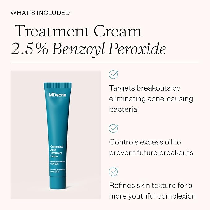 MDacne 3 Step Face Acne Treatment Kit, Benzoyl Peroxide Cream 2.5%, Salicylic Acid Cleanser, Niacinamide Moisturizer – Medicated Plant-Based Skincare for Adult & Teen Acne, 30 Day Kit