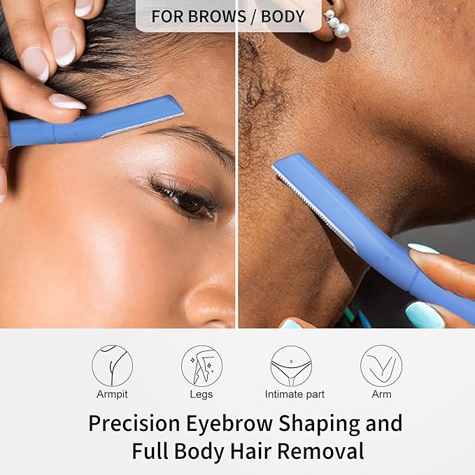 Dermaplane Razor, Face Razors for Women, Dermaplaning Tool with Microblades for Face, Gentle Facial Exfoliation, Peach Fuzz Removal and Eyebrow Shaping, Skin Care Tool for Smoother Skin, Navy