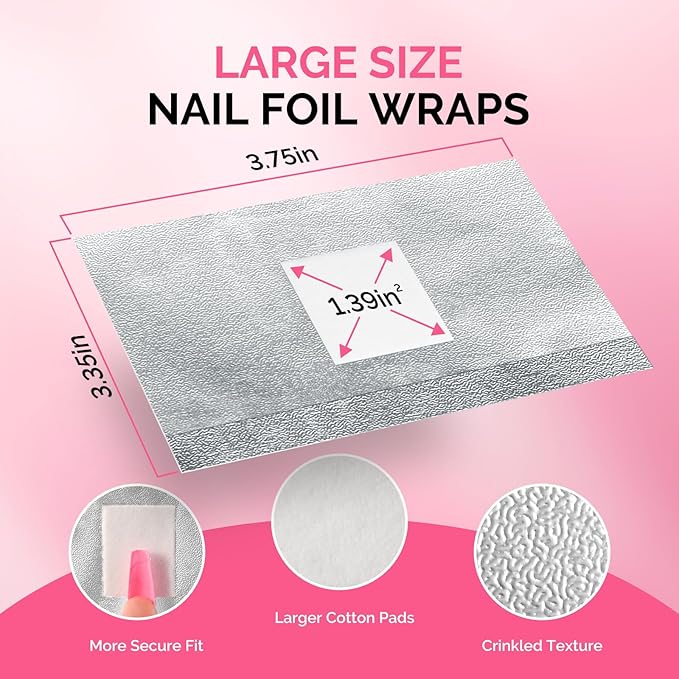 MelodySusie 200PCS Foil Nail Wraps Gel Nail Polish Remover Foil Wraps for Nails, Soak Off Gel Remover with Larger Cotton Pad for Removing Nail Polish at Home
