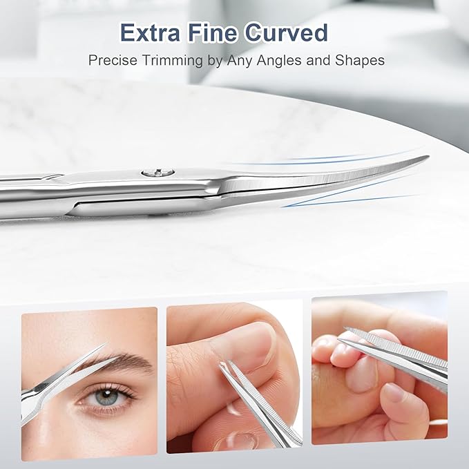 ESVIENS Cuticle Scissors, Extra Fine Curved Nail Scissors for Men Women, Professional Small Grooming Scissor for Eyebrow, Eyelash, Manicure and Pedicure (Matte)