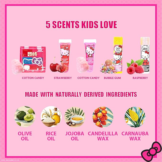 Hello Kitty Beauty Mini Train Case Set Includes Lip Gloss Tube, Lip Balm, Lip Gloss Compact for Girls Party, Sleepovers by Townley Girl