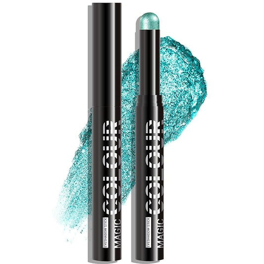 Glitter Eyeshadow Stick - Gray Green Shimmer Cream Eye Shadow Pencil Buildable Sparkling Face Highlighter Makeup, Long Lasting Lightweight Waterproof & Smudge Proof for Easy Application