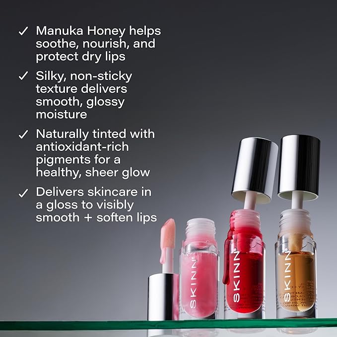 SKINN Holiday Trio Bundle Luminous Lip Oil (Crimson Blush, Golden) - Red Holiday Box